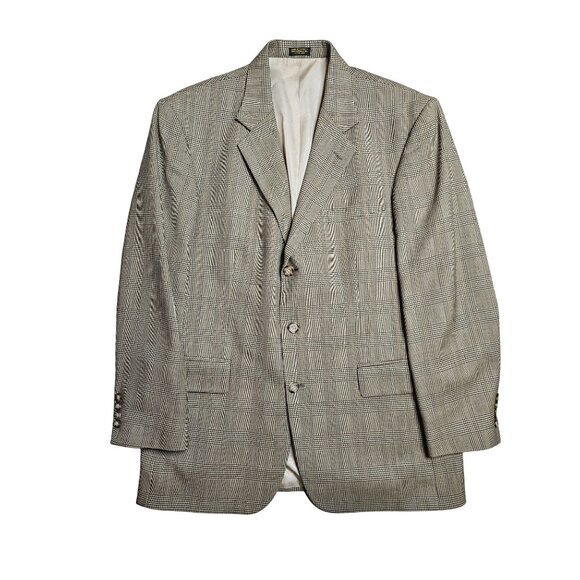 Oscar De La Renta Menswear Wool Plaid Houndstooth Sportcoat Men Size 42R - Picture 3 of 14